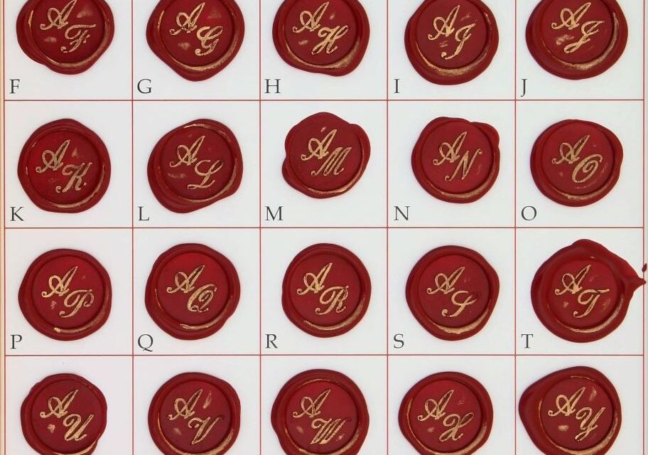 Esempi iniziali doppie in corsivo inglese su ceralacca - Examples of double initials in English coursive on sealing wax - TALET03