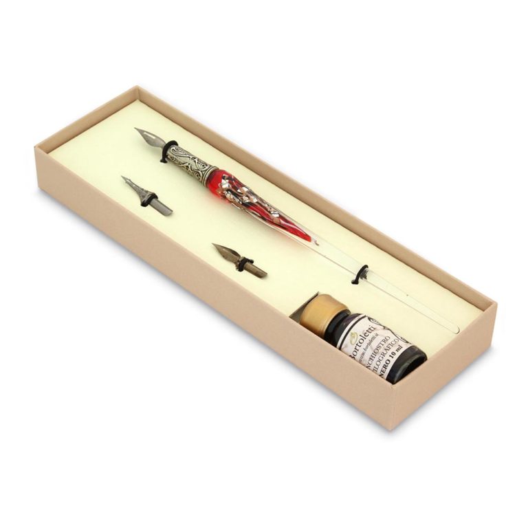 SET SCRITTURA PENNA IN VETRO DI MURANO ROSSA