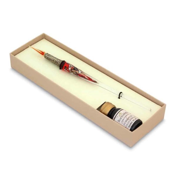 Set Calligrafia Con 2 Penne In Vetro Cristallo, 12 Inchiostri Colorati E Portapenne – Viola